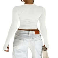 Seyurigaoka ženska majica dugih rukava Crew Crw Crt Solid Slim Fit Dame Crop vrh s rupama za palce za