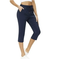 OALIRRO CRATString široke pantalone za noge Žene obrezane hlače Capri gamaše za žene sa džepovima džepova mornarice