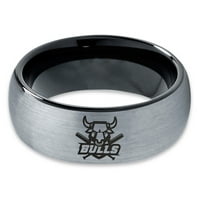 Tungsten Bulls Band prsten Muškarci Žene Udobne fit crne kupole brušeno sivo polirano