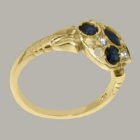 Britanci napravio 14k žuto zlato prirodni safir i dijamantni prsten izjave - Veličine - Veličina 7