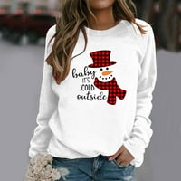 Aktivne kapuljače Žene Žene Božićni tisak okrugli džemper s dugim rukavima Top pulover