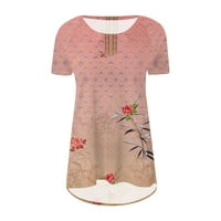 Hanas vrhovi ženske ljetne ležerne tunike, okrugle vrat majice kratkih rukava, vintage cvijeće ispisano