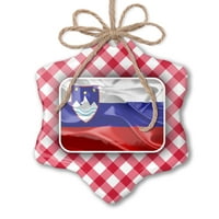 Božićni ukras Slovenija 3D zastava Crveni plaid Neonblond