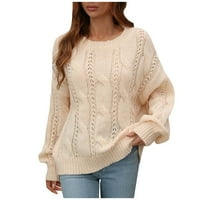 Cuoff Wouns Modni kardigan džemperi za žene jesen i zimski čvrsti okrugli vrat dugih rukava pletene
