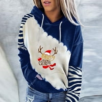 Wiueurtly Womens Puni zip hoodie ženski božićni ispisani boja blok s kapuljačom dugih rukava pulover