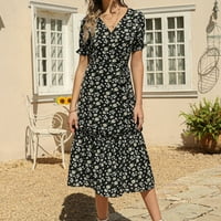 Haljina za ženske modne uzročne V-izrez Chiffone cvjetne boho plaže kratka haljina s kratkim rukavima