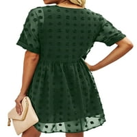 Capreze dama haljina kratki rukav swing mini plaža s ruffle-line v vrat tamno zeleni 2xl