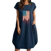 ManXivoo Weens Haljine Američka zastava Odštampana haljina za kratku rukavu za žene Ljetne O vratne