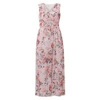Haljine za ženske ljetne haljine bez rukava Maxi V-izrez A-line otisnute ženske modne haljine ružičaste