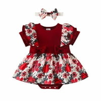 Edvintorg 0-18 mjeseci novorođenčad Djevojčica Ljeto odijelo Kratki rukav rufff rubne haljine cvijeće pruga zamotana prsno odijelo + traka za glavu za odjeću za male