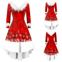 Jesenske haljine za žene Trendy Maxi Božićni dugi rukav V ovratnik asimetrična strana haljina crvena