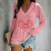 Majice za žene - dugi rukav za slobodno vrijeme smiješni modni vrhovi V izrez pulover na ružičastim