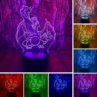 Charizard 3D LED optička iluzija Stolna ukrasa za ukrase sa udaljenim bojama Promjena zatamnjene akrilne