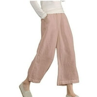 Pamučne pantalone široke nogu za ljetne elastične struice obrezirane hlače, casual udobne salonske pantalone sa džepovima