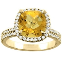 14k žuti zlatni prirodni viski kremenski halo prsten jastuk 9x dijamantski akcent, veličina 6.5