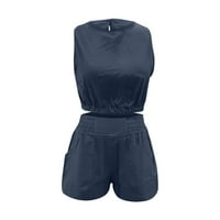 Žene Čvrsti setovi pamučna posteljina trenerka set bez rukava s kratkim manžetnom kanf tenkom vrhunsko set posade sa elastičnim strukom kratkim odijelima Blue XL