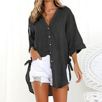 Lenago bluze za žene moda plus veličina vrhova jednokradna košulja s dugim rukavima na vrhu labave rever s poket majicom bluza na plaži na plažama na vrhu