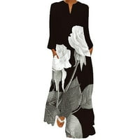 Sunčane haljine za žene casual ženska seksi digitalna tiskana dugačka haljina V-izrez sa džepovima Dugih