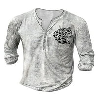 Glonme Mens T majice Tiger tiskana majica dugih rukava Jesen Basic Tee Modni gumb dolje pulover crni