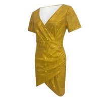 Miayilima mini haljine za žene asimetrični kratki rukav s V-izrezom Sparkly Sequin Slim Elegantna haljina