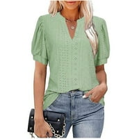 Cleance u iznosu od $ Charella ljetna trendna košulja za žene Ležerne prilike pune boje izdubljena majica s bubble-rukav, a izrez labav fit bluza Green, 2xl
