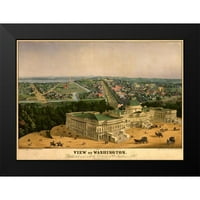 Vintage mape crni moderni uokvireni muzej umjetnički print pod nazivom - pogled na kapitol u Washingtonu-DC 1852