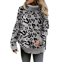 Europa i Amerika Ležerne prilike splitske pletiva Leopard Dva zvuka pulover Žene Žene Duks pulover Siva