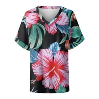 Ženski bluze Žene Ljeto vrhovi Ležerne modne kratke rukave V rect majice Prevelike cvjetne majice Slatke