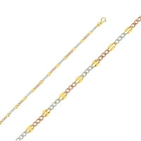 Čvrsta 14K bijela žuta i ruža tri boje zlatne marke Figaro Diamond-CUT lanac ogrlica