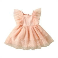 Summer Toddler Djevojka haljina ružičasta let rukava polka dot mrežaste haljine za zabavu za djevojčice