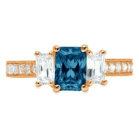 1. CT Sjajni smaragdni rez Clear Simulirani dijamant 18k Rose Gold Solitaire sa akcentima Trobotan prsten