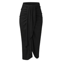 Labakihah suknje za žene Ženska ležerna proreza Asimetrična elastična visoki struk maxi draped čvrsta suknja crna