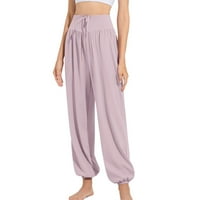 Lu's Chic ženske hlače s visokim strukom, duge joge hlače teretana joga crtača labava Spande Soft Jogger pantalone svijetlo ljubičaste 0-2