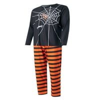 Eyicmarn Halloween Porodica koja odgovara pidžami set, dugih rukava Spider Web Print majica + prugaste pantalone