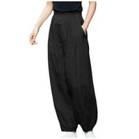 Žene labave pantalone široke noge elastične visoke struke vrećaste pantalone Ležerne salon udobne hlače dugačke boje