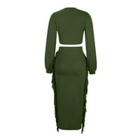 Čipka s dugim rukavima V-izrez Čvrsta seksi tanka vojska zelena čišćenje Žene haljine ispod $ veličine