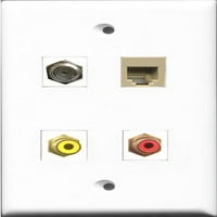 Riteav port RCA crvena i port RCA žuta i port coa kablovska TV - F-tipa i port telefon RJ RJ beige zidna ploča