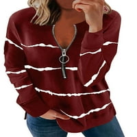 Žene dugih rukava Zip pulover prugasti vrhovi V Dukvencija izreza