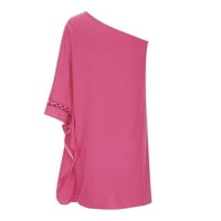 Žene Ljeto Slatka Ležerna Majica Haljina labava rukava Jedno ramena Mini Flowy Haljine Hot Pink 2xl