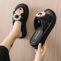 Aoujea ljetne sandale za ženske platforme okrugle glave biserne cvijeće cvijeće crno za zabavu za odmor