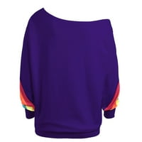 Plus veličine za žene Labavi dugi rukav Rainbow Print pulover znojne bluza TOP PURPLE XXXL