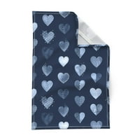 Tiskani ručnik za čaj, platno pamučno platno - srce Sashiko Hearts Valentinovo, plavi akvarel Ispiši