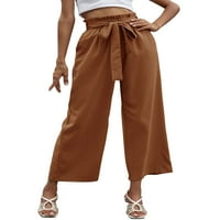 LIACOWI Žene Solidne boje elegantne široke pantalone za noge sa džepovima Ženska labava fit papirnasta