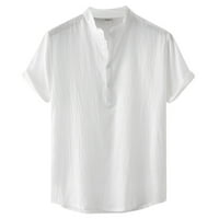 Muška majica Casual Top Solid Top Labava košulja Kratki rukav STAND CALLAR Gumb Top Majica Plain T majice
