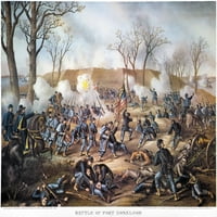 Bitka iz Fort Donelsona. Nulysses S. Grant u bitci iz Fort Donelson, Tennessee, 12. februara 1862. Litografija, 1887, od Kurz &