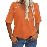 Ženski bluze Žene kratki rukav Ležerni čvrsti tee V-izrez Ljetna tunika Narančasta XL