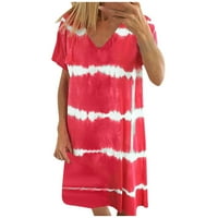 Ženske haljine ispisane V-izrez majica Dužina koljena Ležerne prilike kratkih rukava Crvena L
