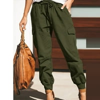 Ženske plus veličine hlače za klirens nacrtajući čvrsti elastični struk džep labave hlače vojska zelena