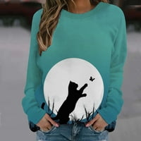 Ženska dukserica dugih rukava okrugla vrat Srednja duljina tiskane majice za slobodno vrijeme Mačji vrhovi Redovni pulover, zeleno