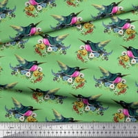 Soimoi zeleni pamuk poplin lišće tkanine, cvjetni i američki robin ptica za štampanje tkanine sa dvorištem širom